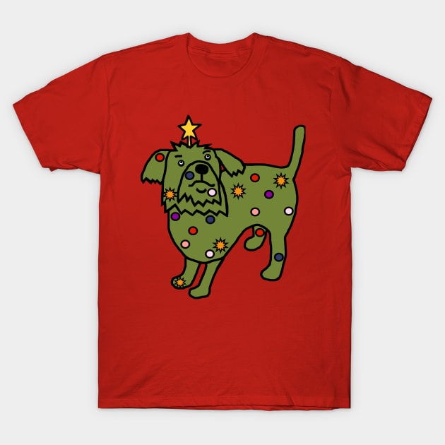 Funny Christmas Tree Dog T-Shirt by ellenhenryart